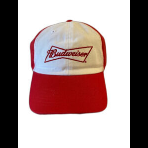 Budweiser Beer Cap Hat Red White Embroidered Anheuser-Busch Adjustable